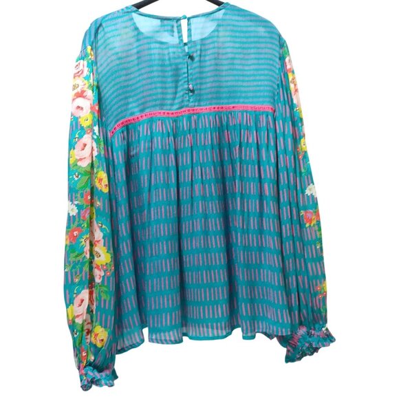 Blink London Boho Peasant Blouse Womens M Floral Statement Top Artsy Flowy - Picture 2 of 9